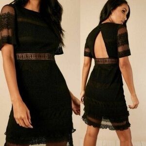 Anthropologie Black Lace Open-Back Short Dress